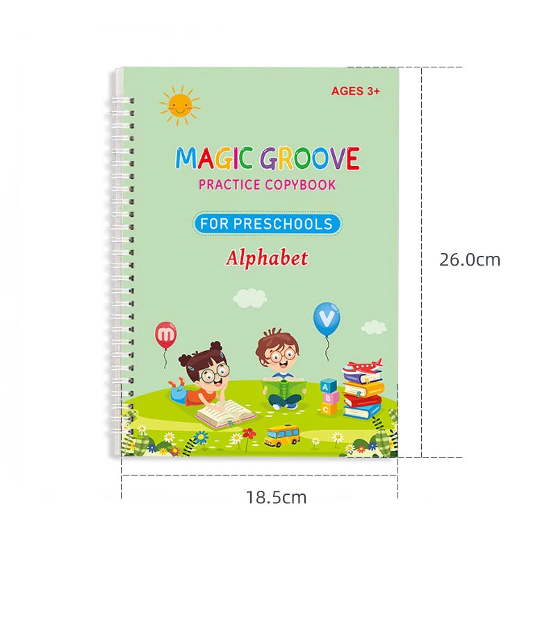 1 Set/4pcs All English Children's Hard Pen Groove Character Copybook Magic  Copybook Pen Control Exercise Book